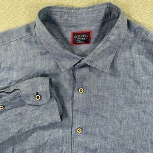 UNTUCKit Shirt Mens 3XL Blue 100% Linen Ravines Wrinkle Resistant Vacations EUC